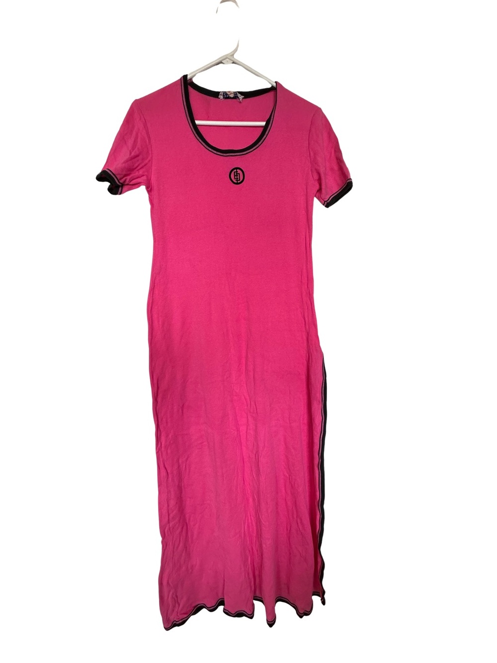 Vintage 1970s Emilio Pucci Barbie Pink Maxi Ringer Dress Velvet Logo Sz L
